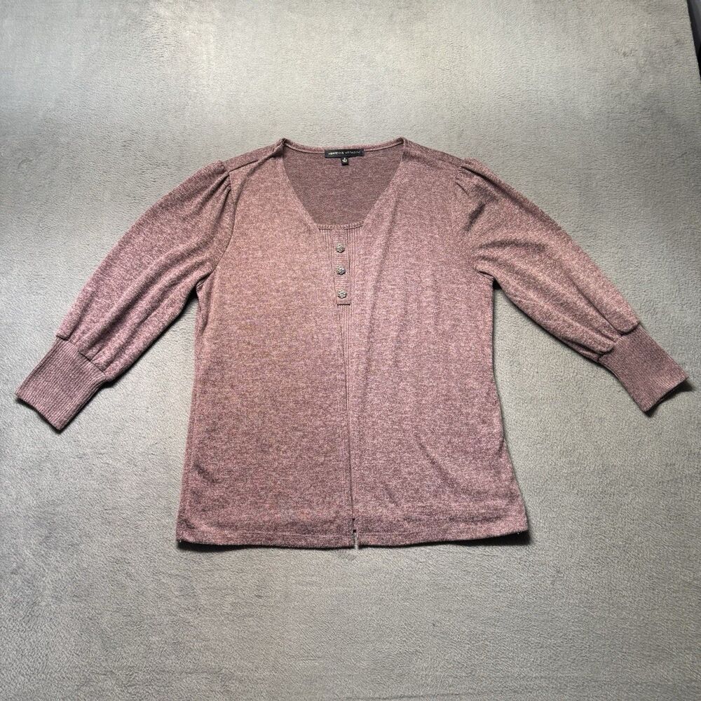 Adrienne Vittadini Womens Small Open Front Cardigan Purple 3/4 Puff Sleeve EUC